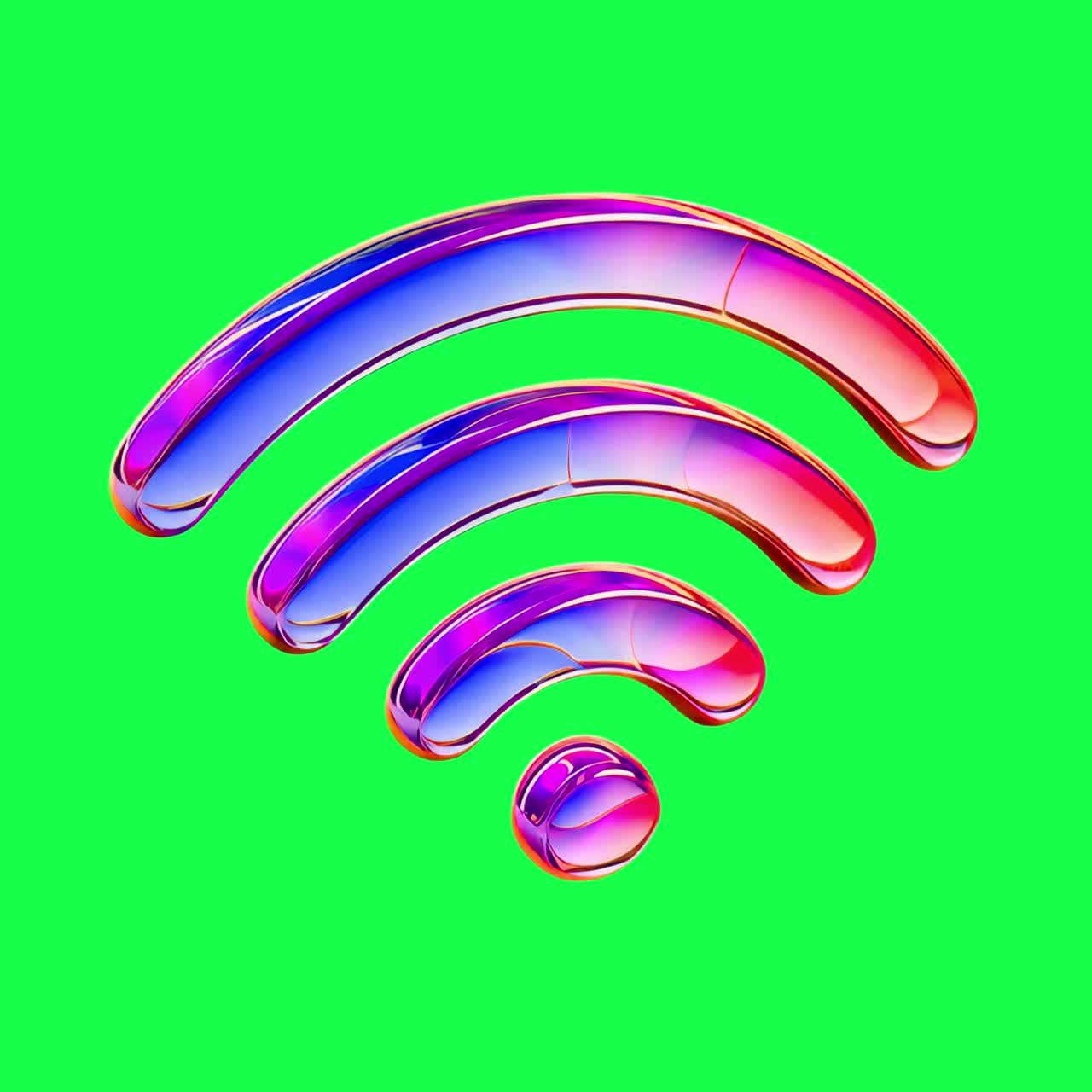 Colorful 3D WiFi symbol animation, transparent 4K video, green screen