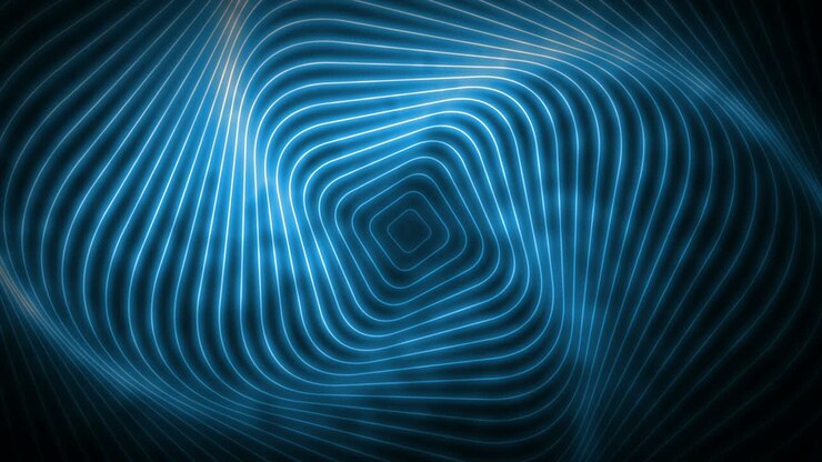 blue and shiny neon lines forming waves over a dark background - seamless loop - computer animation of an abstract tech futuristic background