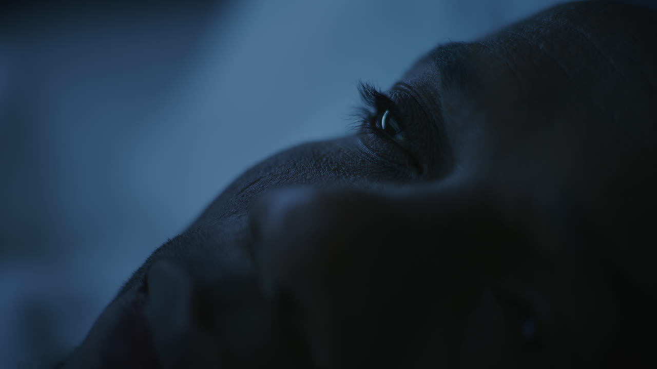 Close-up of a Person's Face in Low Light
