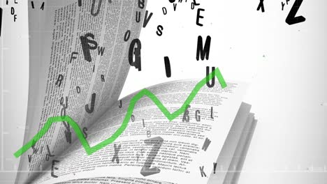 animation of data processing with green line over book and letters