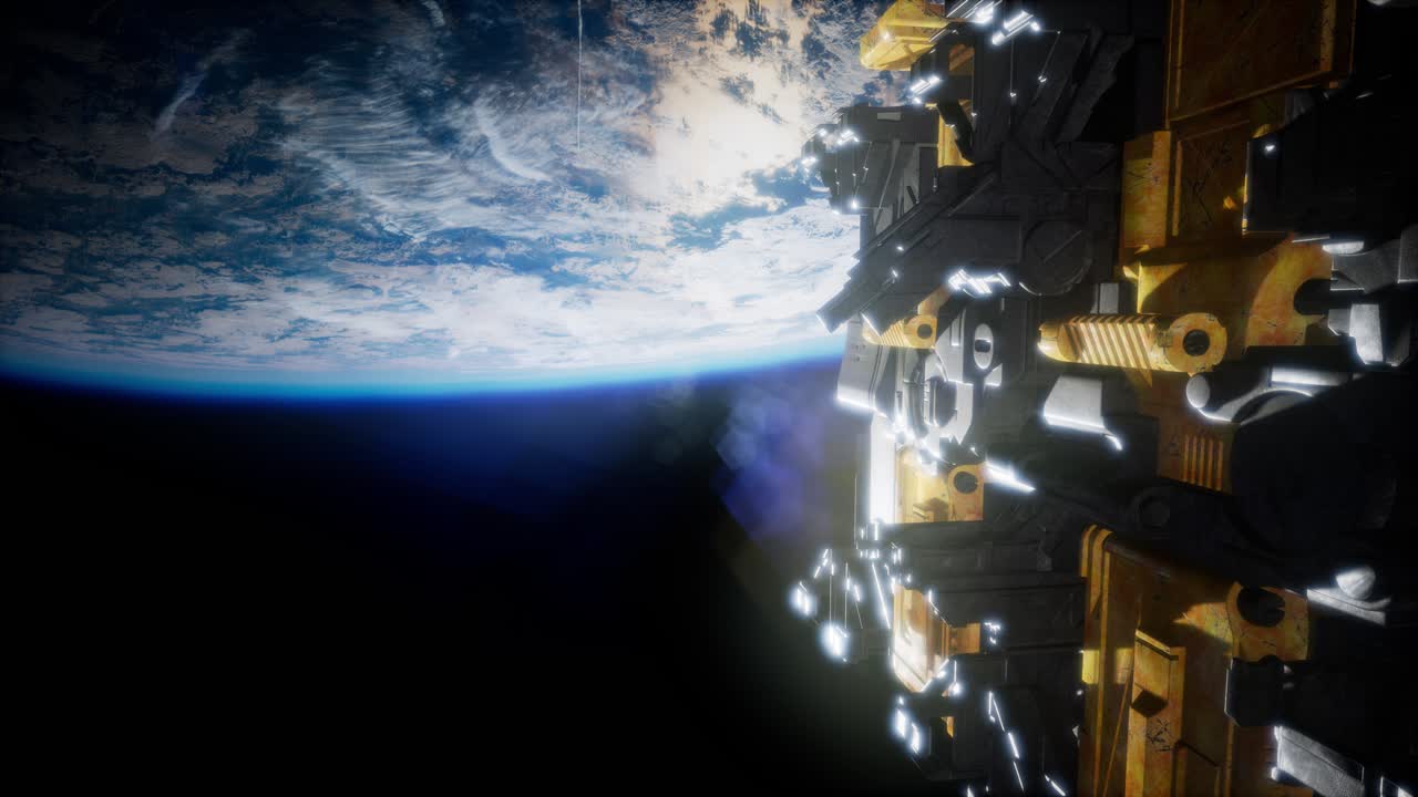 Astronave con vista sullo spazio e sul pianeta Terra