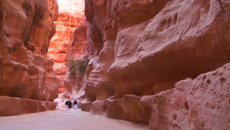 arab men walk through the narrow canyons leading up to petra jordan 1