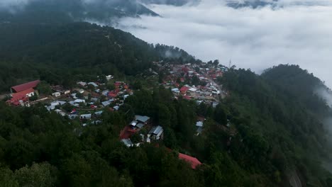 Aerial-fly-drone-view-of-San-Jose-del-Pacifico,-Oaxaca,-Mexico