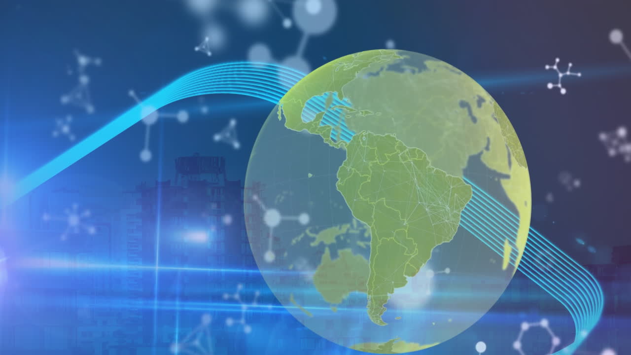 지구, 분자 및 도시 풍경에 대한 데이터 처리의 애니메이션