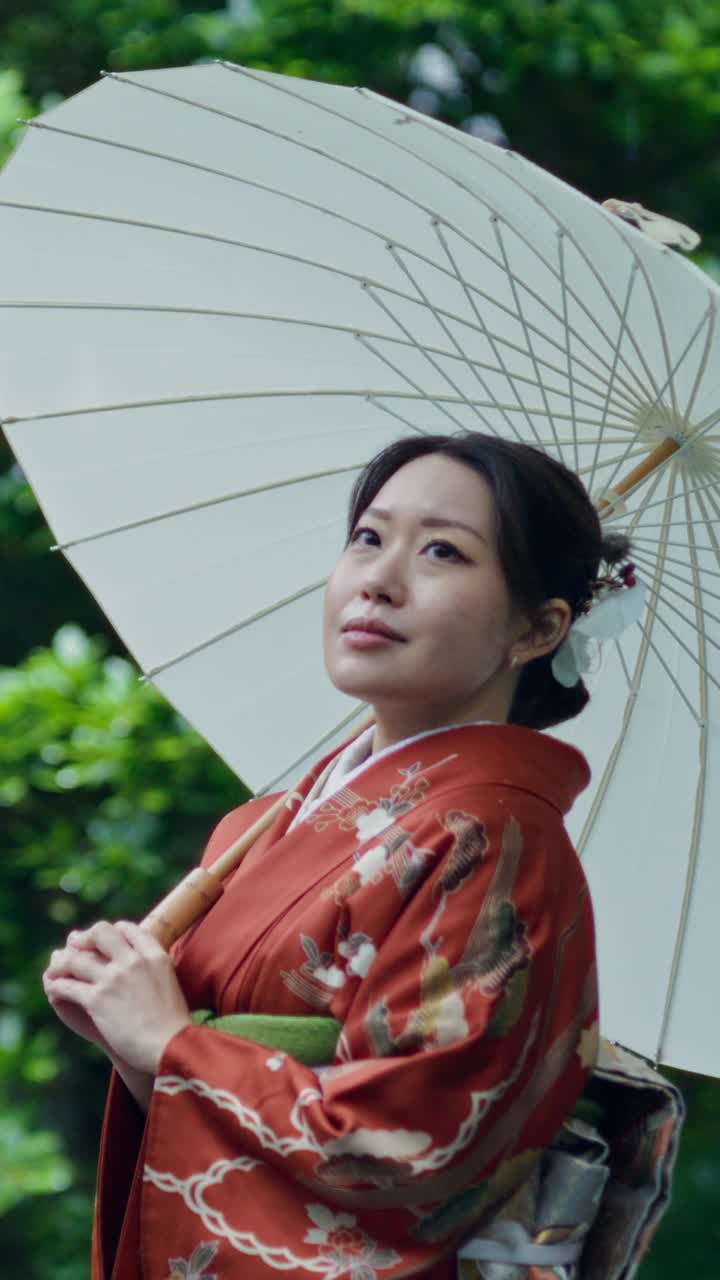 Japanese Woman in Kimono with Umbrella