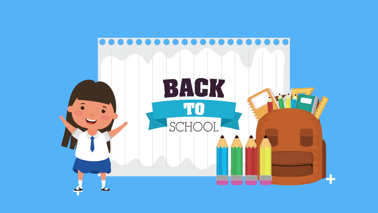 종이 시트와 소녀와 함께 학교 시즌으로 돌아