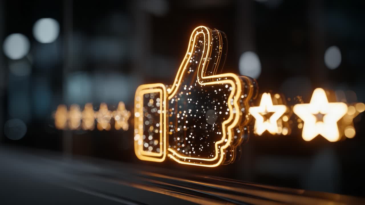 A Brightly Lit Neon Thumbs Up Symbol Glowing Against a Dark Background, Capturing the Essence of Approval and Positive Feedback in Modern Communication