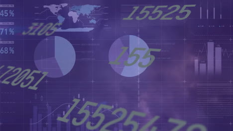 Animation-Sich-ändernder-Zahlen,-Infografik-Schnittstelle-über-Gewitter-Am-Nachthimmel