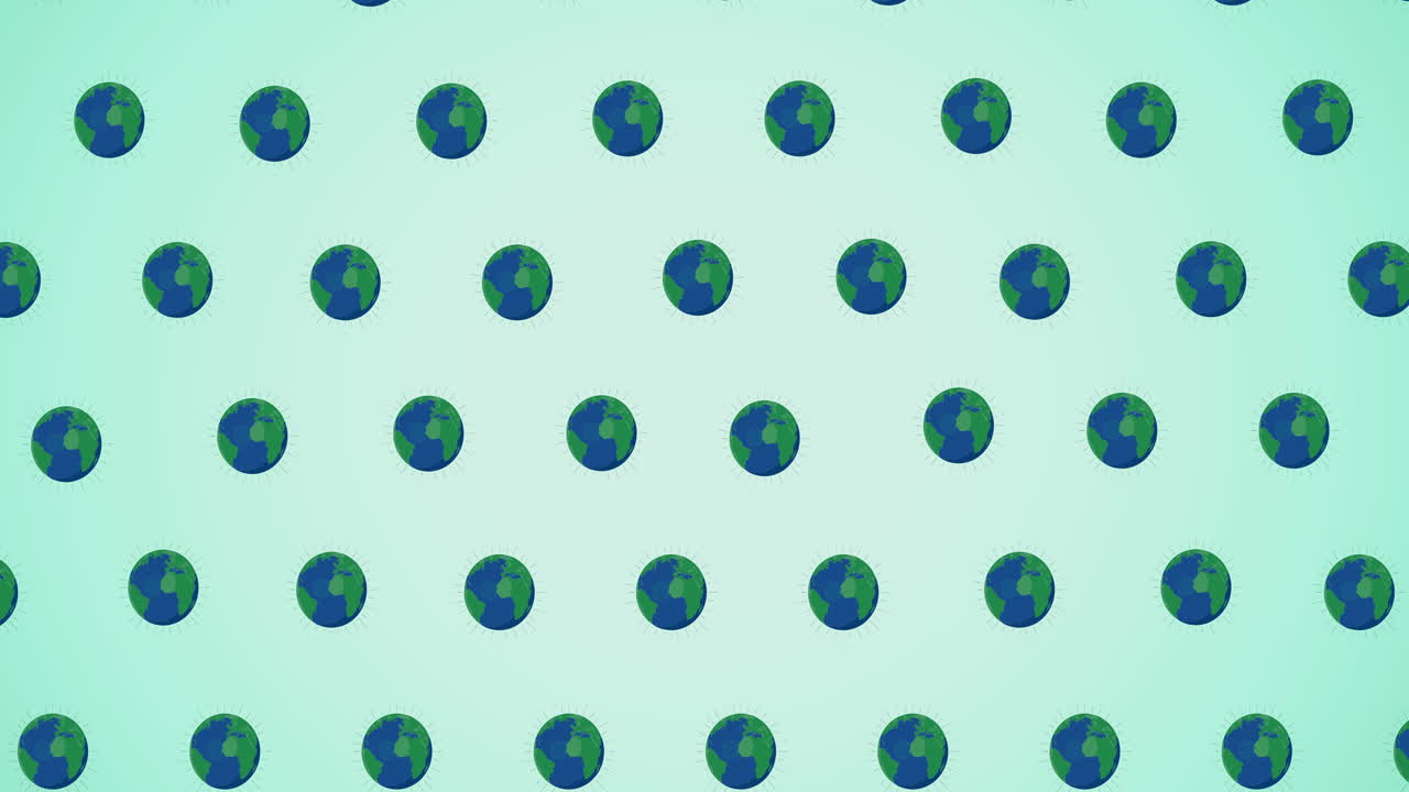 Animation of multiple falling globes on green background