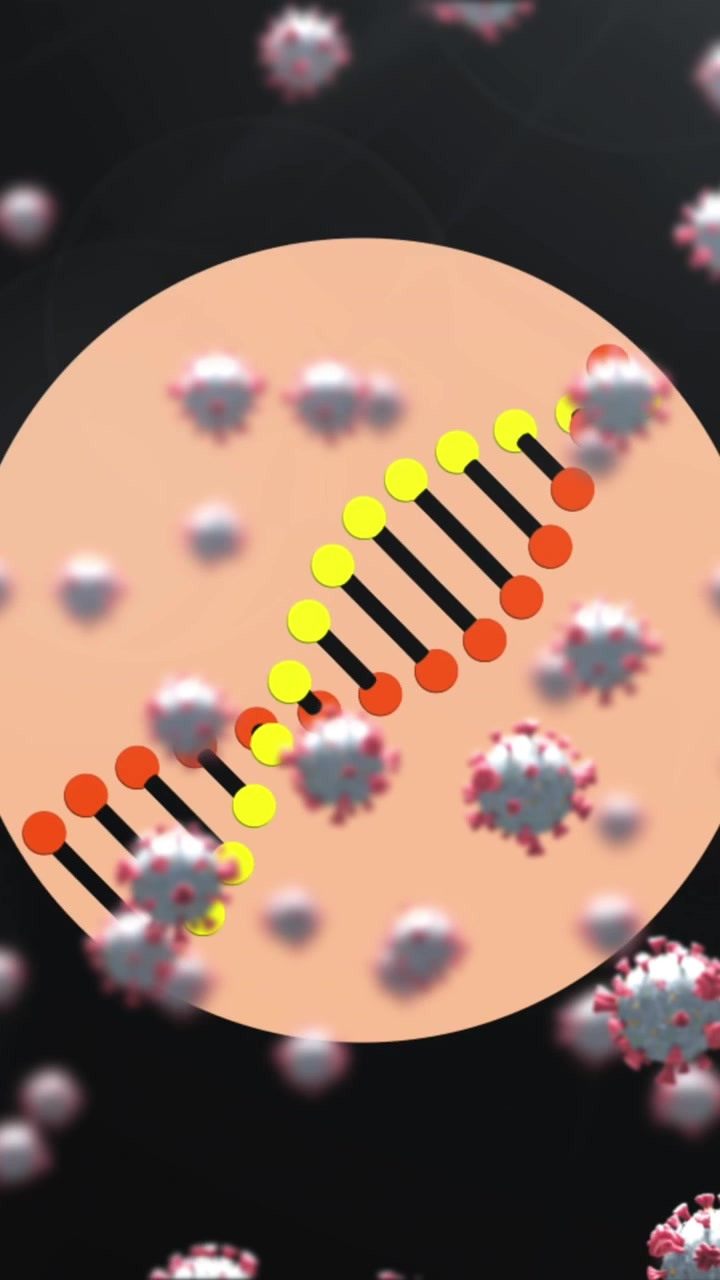 Digital animation of multiple cells floating against grid digital icons on icons