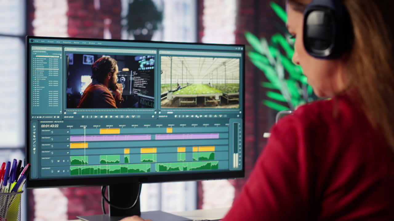 Woman Video Editor Working on Editing Software