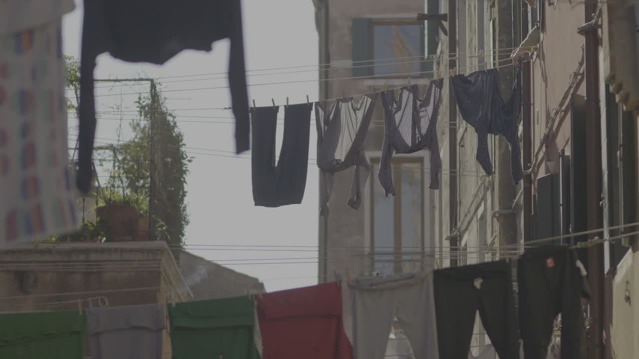 Clothes Drying on a Clothesline in a Venetian Alley