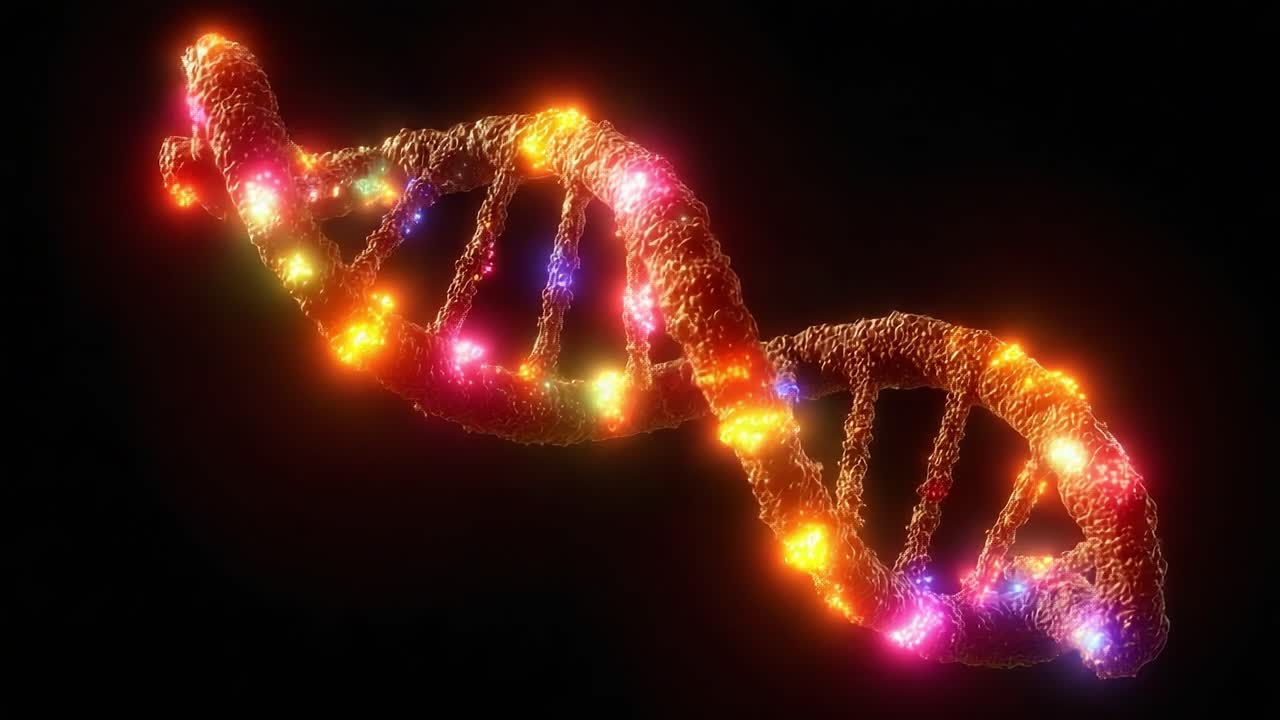Illuminated DNA Helix: A Stunning Visualization of Genetic Structure with Vibrant Colors, Symbolizing the Essence of Life and the Foundations of Biological Science