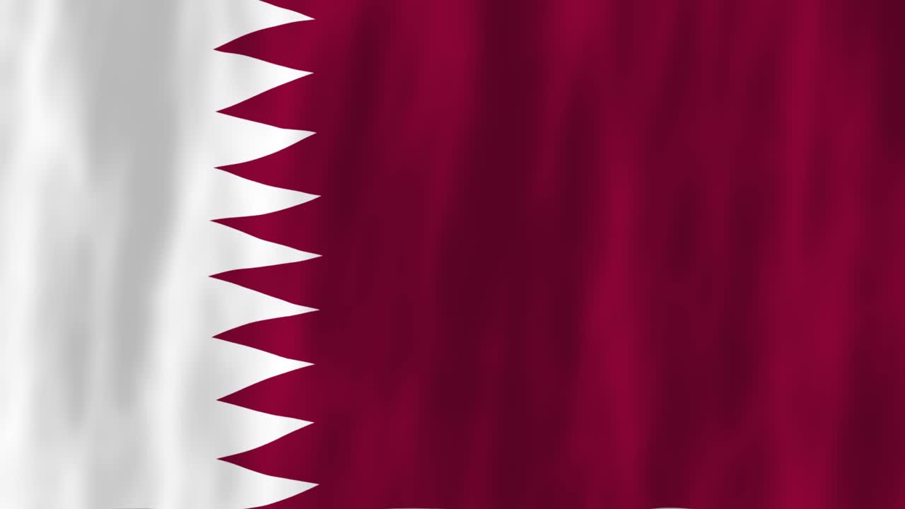 Qatar, Asia occidentale, Medio Oriente, animazione bandiera paese, design simbolo 3D, che sventola al vento, movimento, patriottismo nazionale, cultura mondiale, emblema, stendardo, bianco, bordeaux