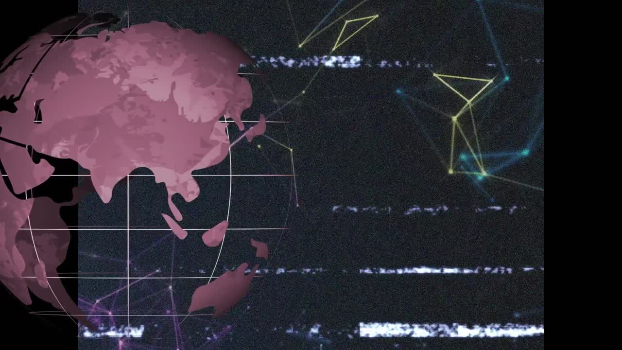 연결 네트워크, 글로브 및 블랙 배경에 대한 간섭의 애니메이션