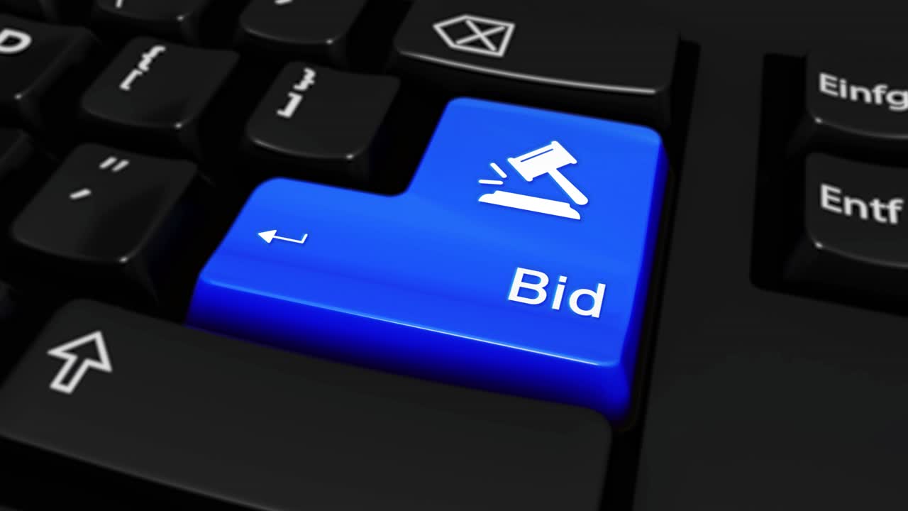 Blue Bid Button on a Keyboard