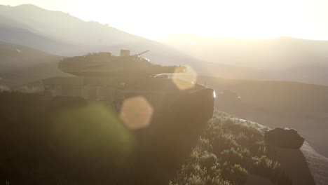 viejo tanque oxidado en el desierto al atardecer