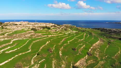 aerial drone video from malta, selmun area on a sunny autumn day