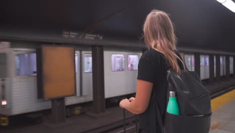 woman waiting for train in subway station