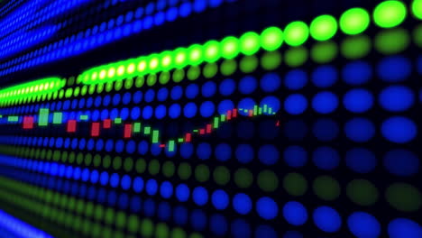 stock market data animation over blue and green led lights