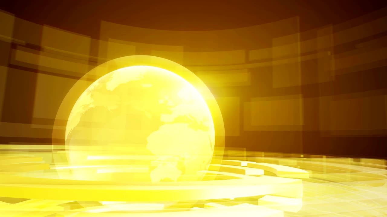 추상적인 디지털 루프 모션 배경은 회전하는 지구 지구와 원형 기하학적 모양을 가지고 있습니다.