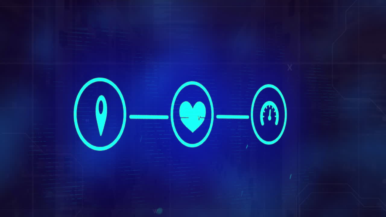 파란색 배경 위의 미디어 아이콘의 애니메이션