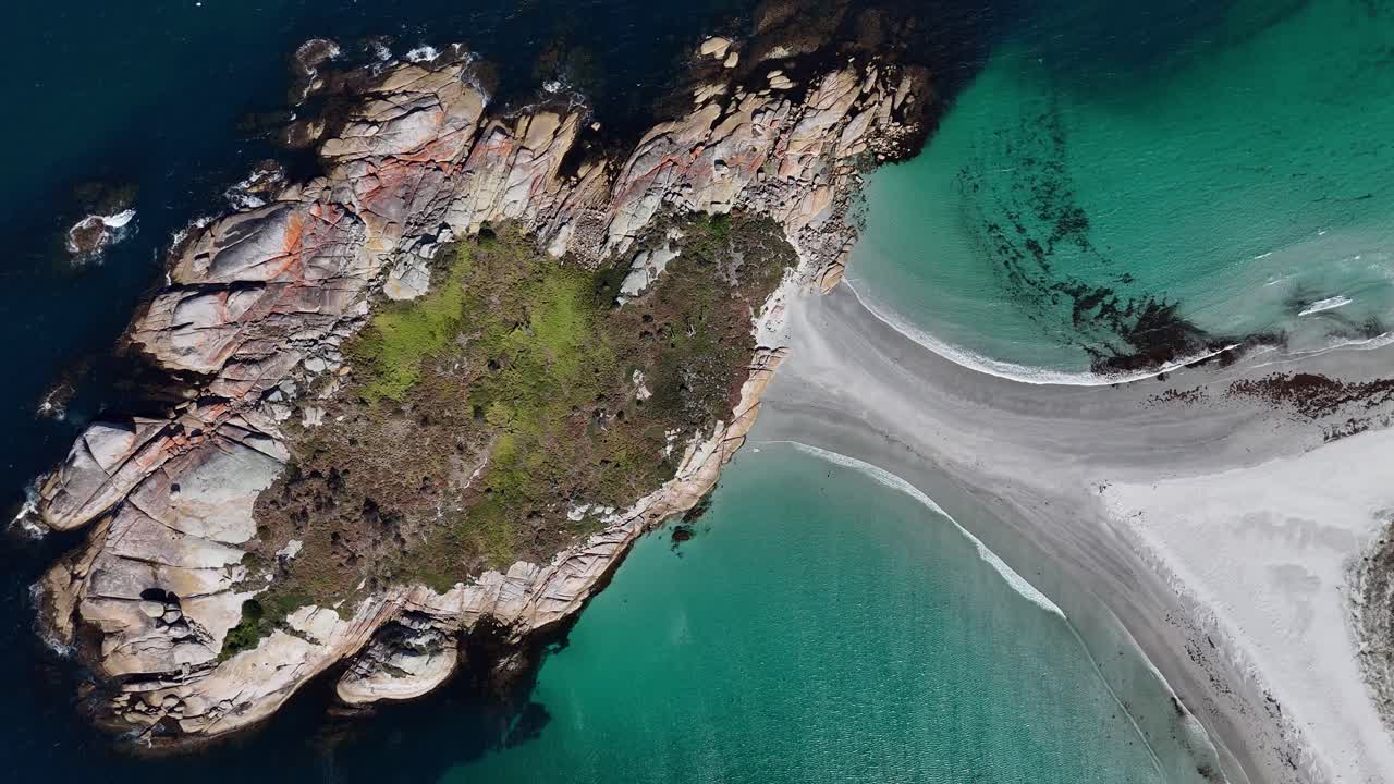 Diamond Island or Cod Rock, Tasmania in Australia. Aerial top-down view