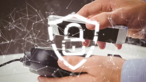 animación de la red de conexiones a través de teléfonos inteligentes y terminales de pago