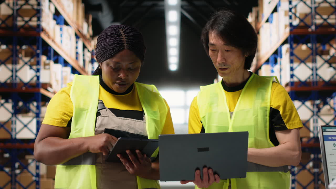 Vertical Video African american and asian people managing online orders and airway bills