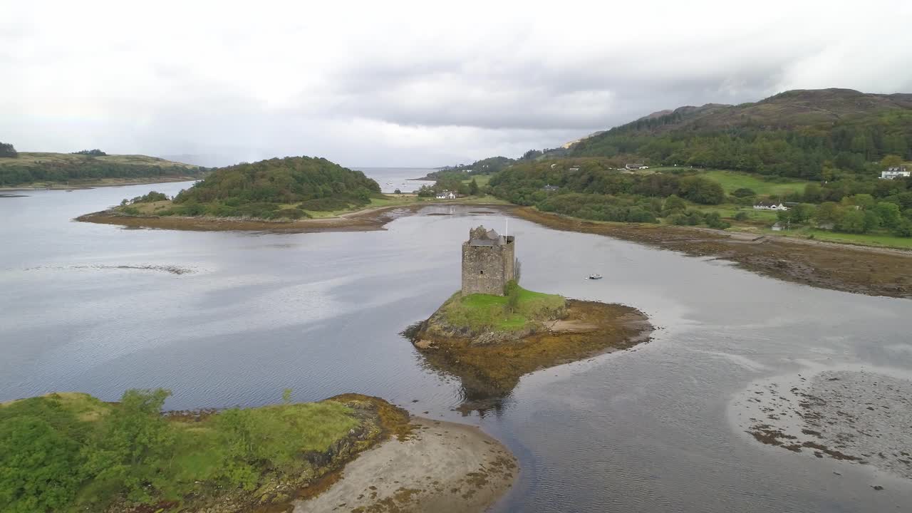 Castle Stalker in Argyll, Scotland.This castle is situated on a tidal islet on Loch Laich, midway between Oban and Glen Coe.