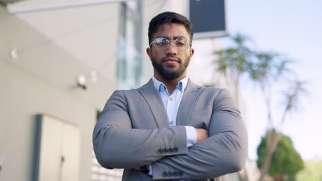 serious, executive and business man in city