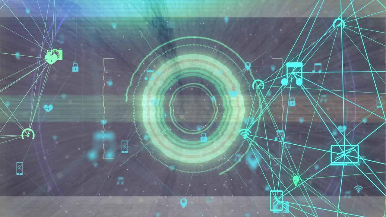 범위 스캐닝과 아이콘으로 연결의 네트워크의 애니메이션