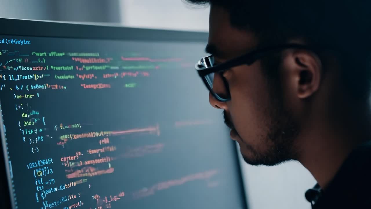 A man is coding on a computer