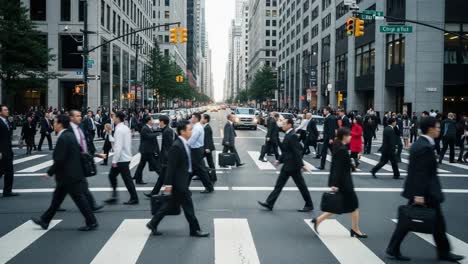 people walking across a busy city crosswalk