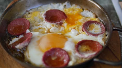 fried eggs with sausage for breakfast