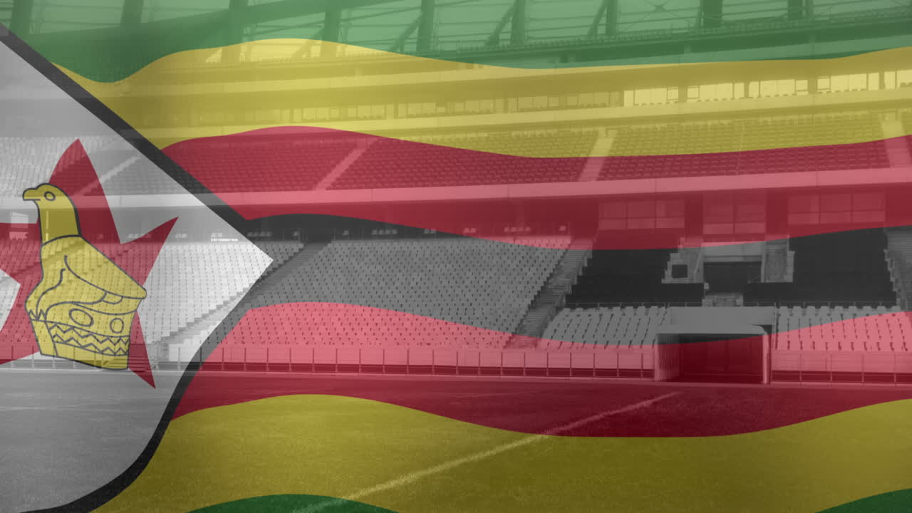 animación de zimbabwe ondeando la bandera sobre el estadio deportivo