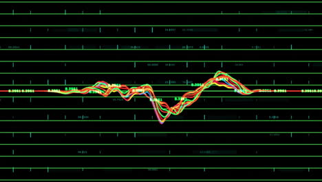 Animation-Der-Finanzdatenverarbeitung-über-Raster-Auf-Dunklem-Hintergrund