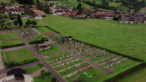 Aerial-flight-over-the-alpine-town-of-Kandersteg