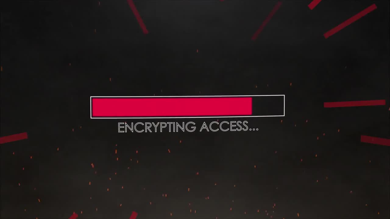 Animation of moving shapes and loading bar over black background