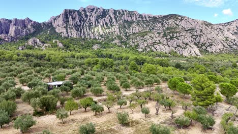 gentle dolly in - montserrat mountain natural park in catalonia aerial