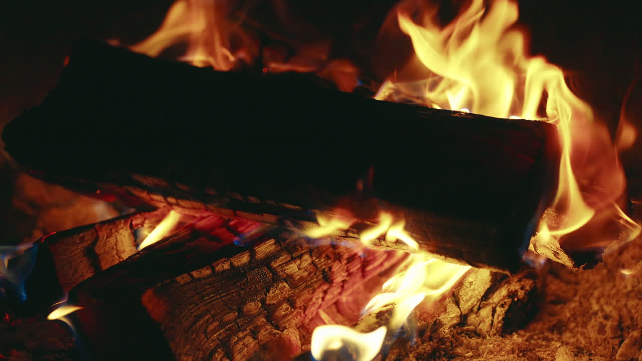 Close Up Flames on Outdoor Log Fire
