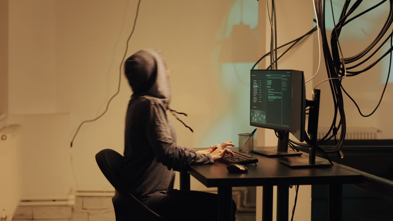 Hacker coding on computer