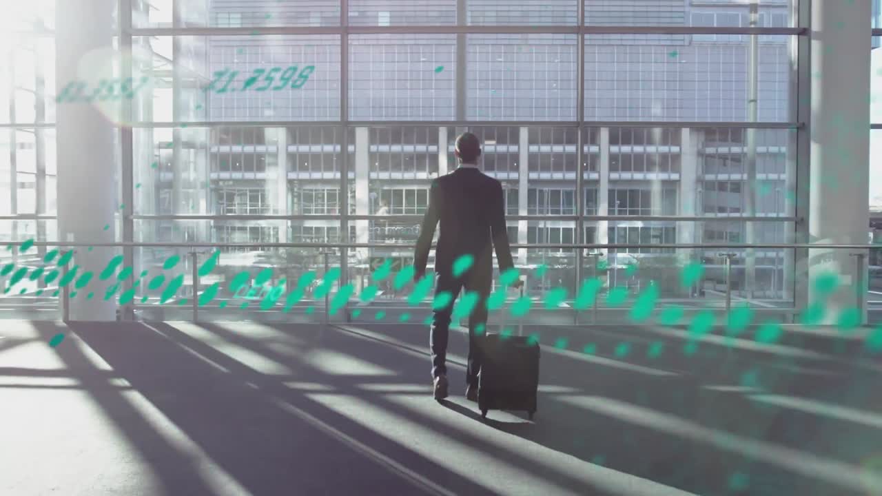 Animation of data processing over caucasian businessman walking