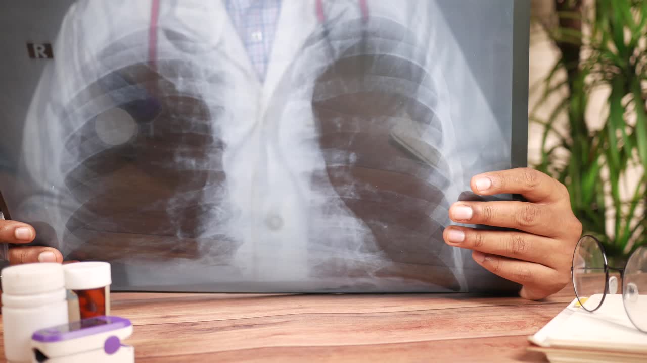 médico que revisa las radiografías de tórax