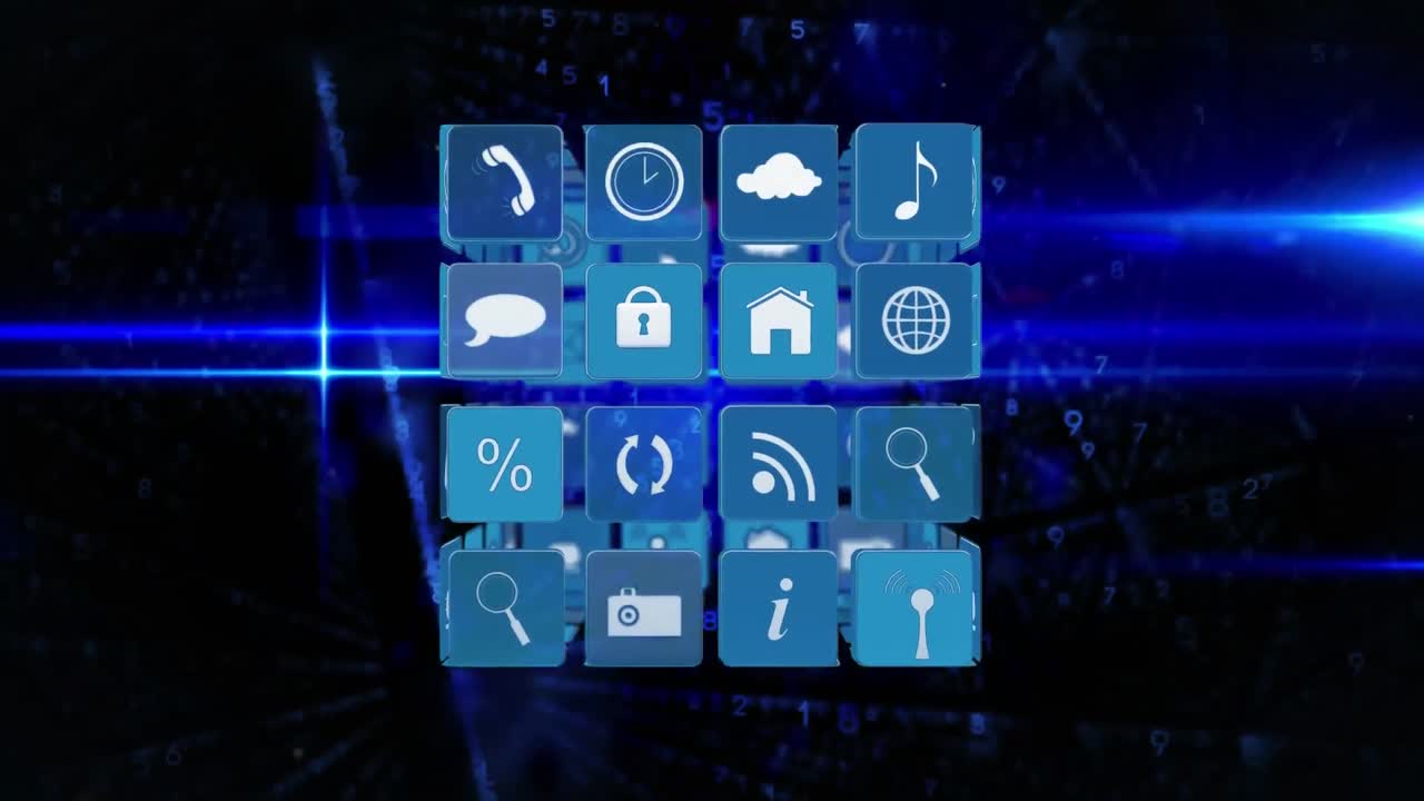 y iconos de aplicaciones en línea en cuadrados y números