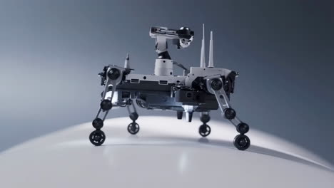 futuristic wheeled robot in a studio setting