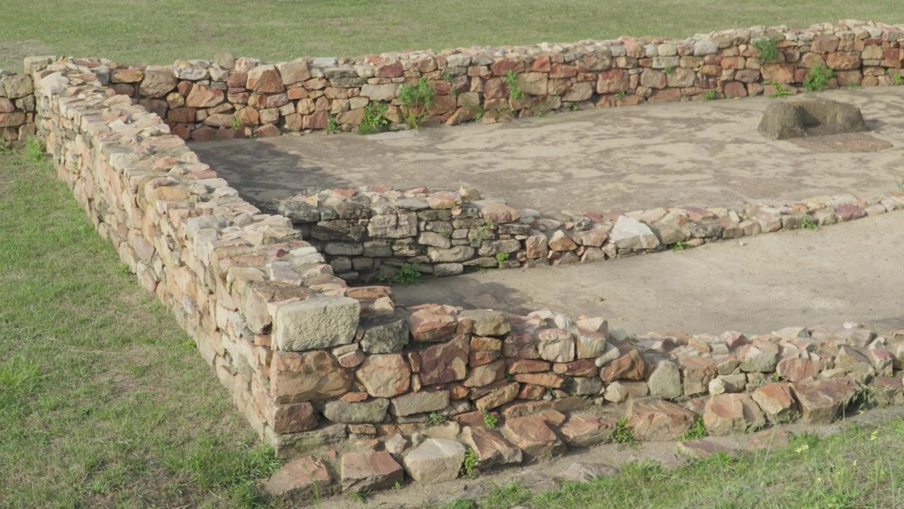 High angle view of the ancient ruins of a pre roman castro in Gijon, Asturias