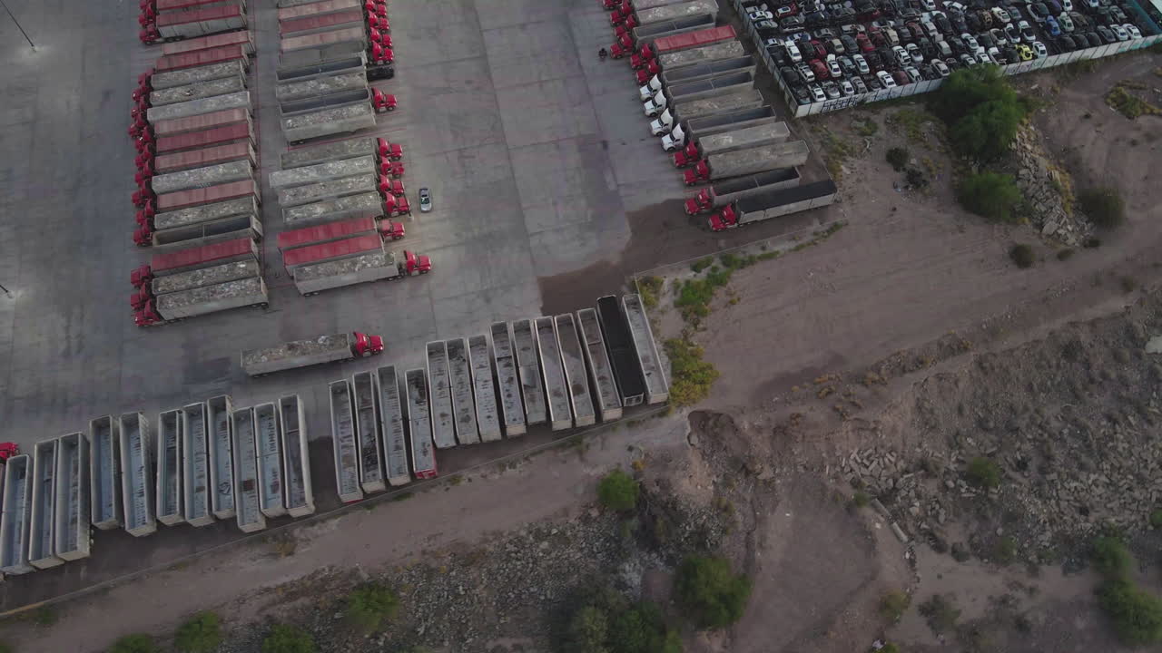 Aerial View of a Truck and Trailer Parking Lot