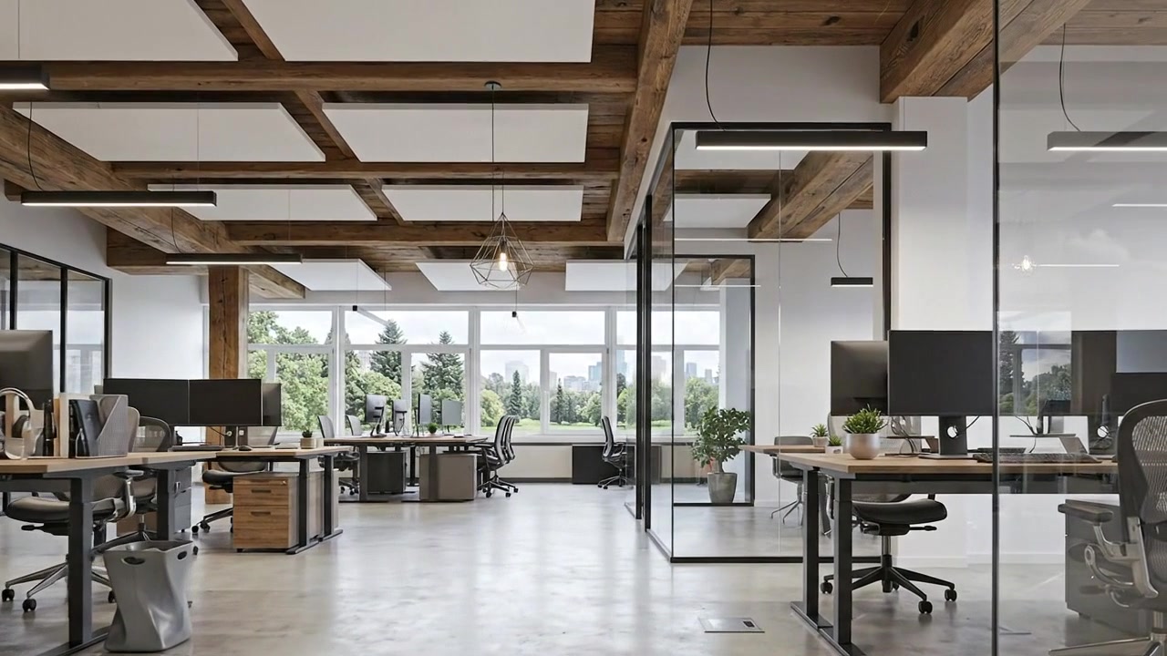 Modern Open Plan Corporate Office Interior Without People