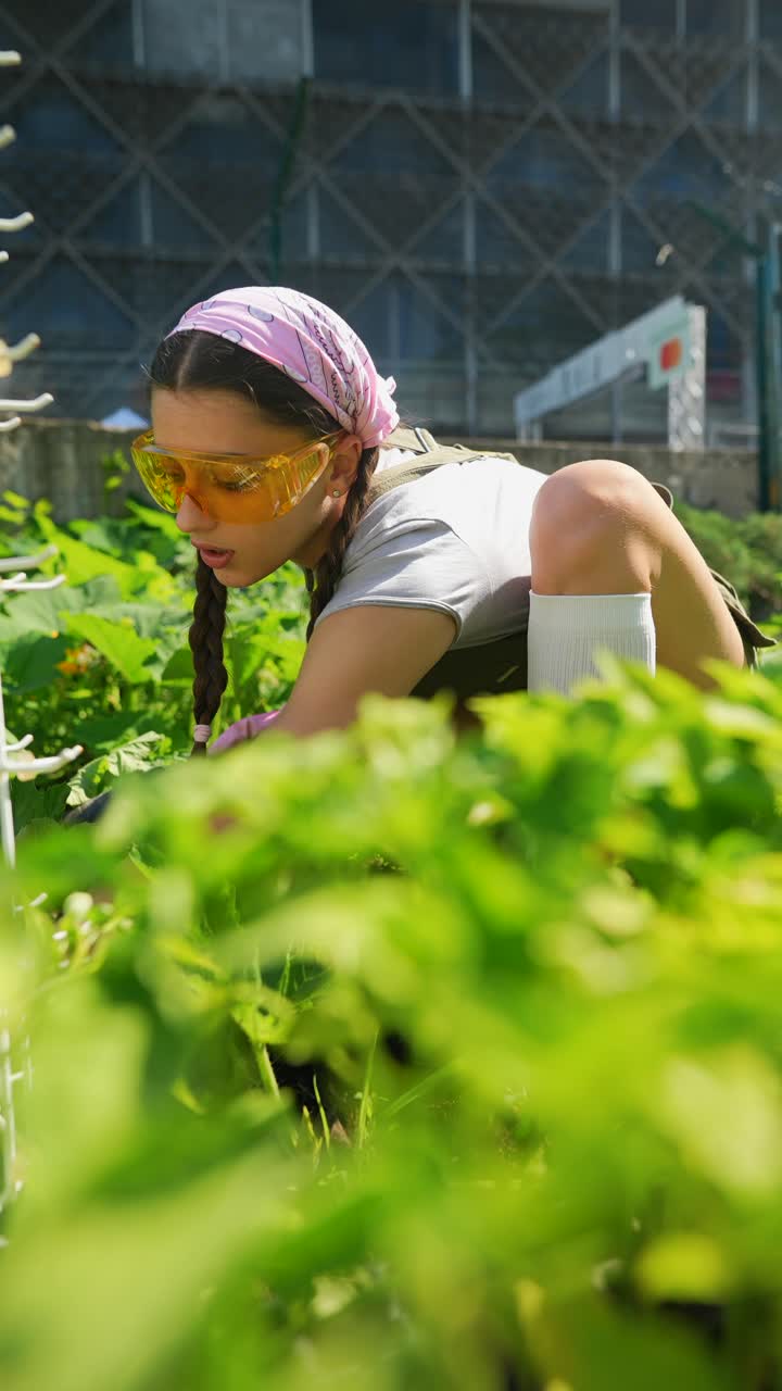mujer joven en la jardinería.